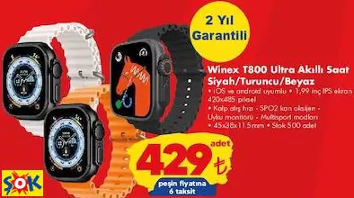 WİNEX T800 ULTRA AKILLI SAAT SİYAH/TURUNCU/BEYAZ